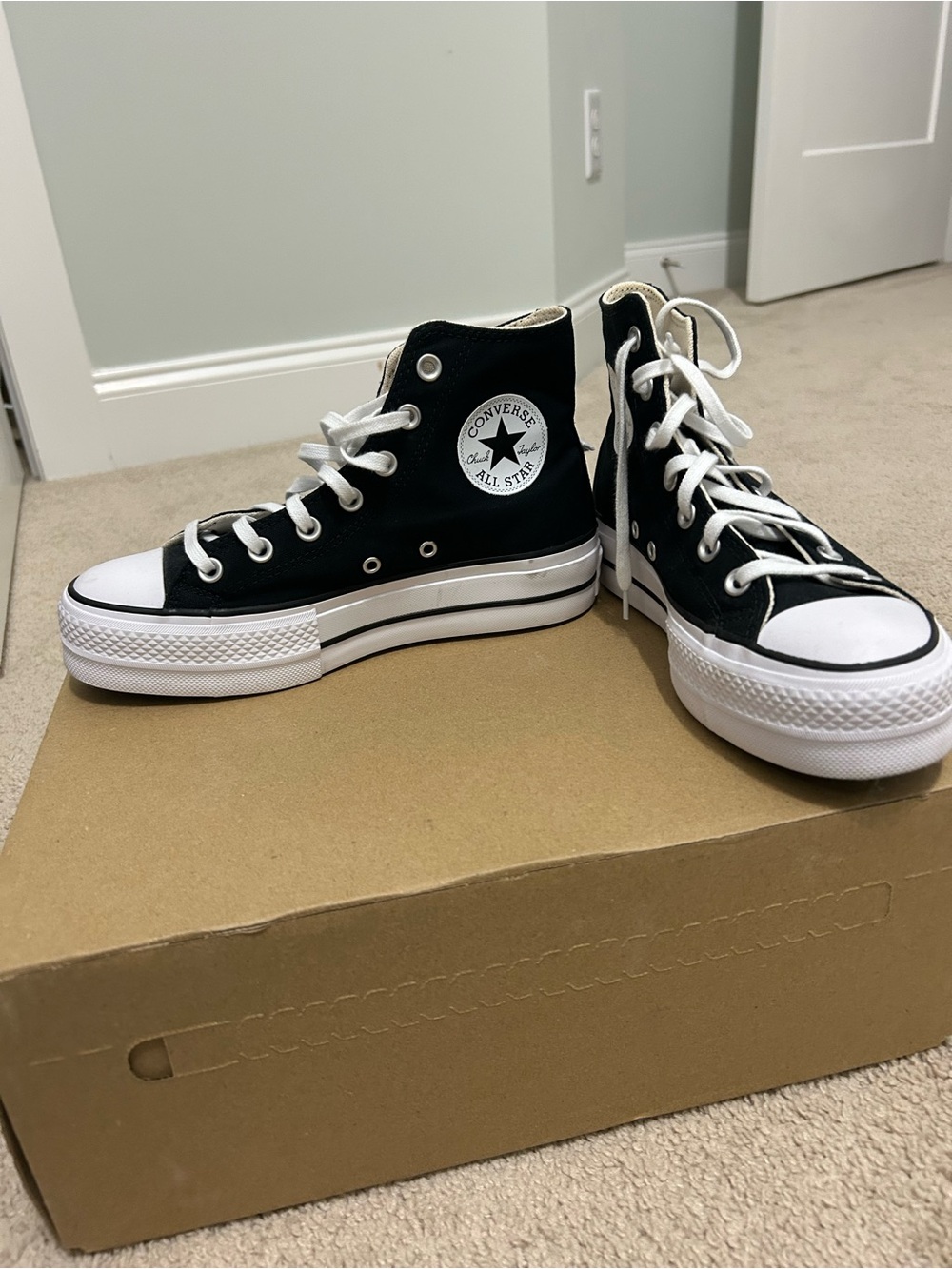 Converse Women’s Black and White Platform High Top Sneakers